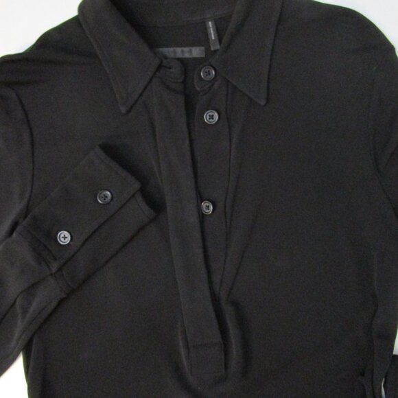 Button Down Long Dress Minimalist Black Viscose Knit - Picture 8 of 12